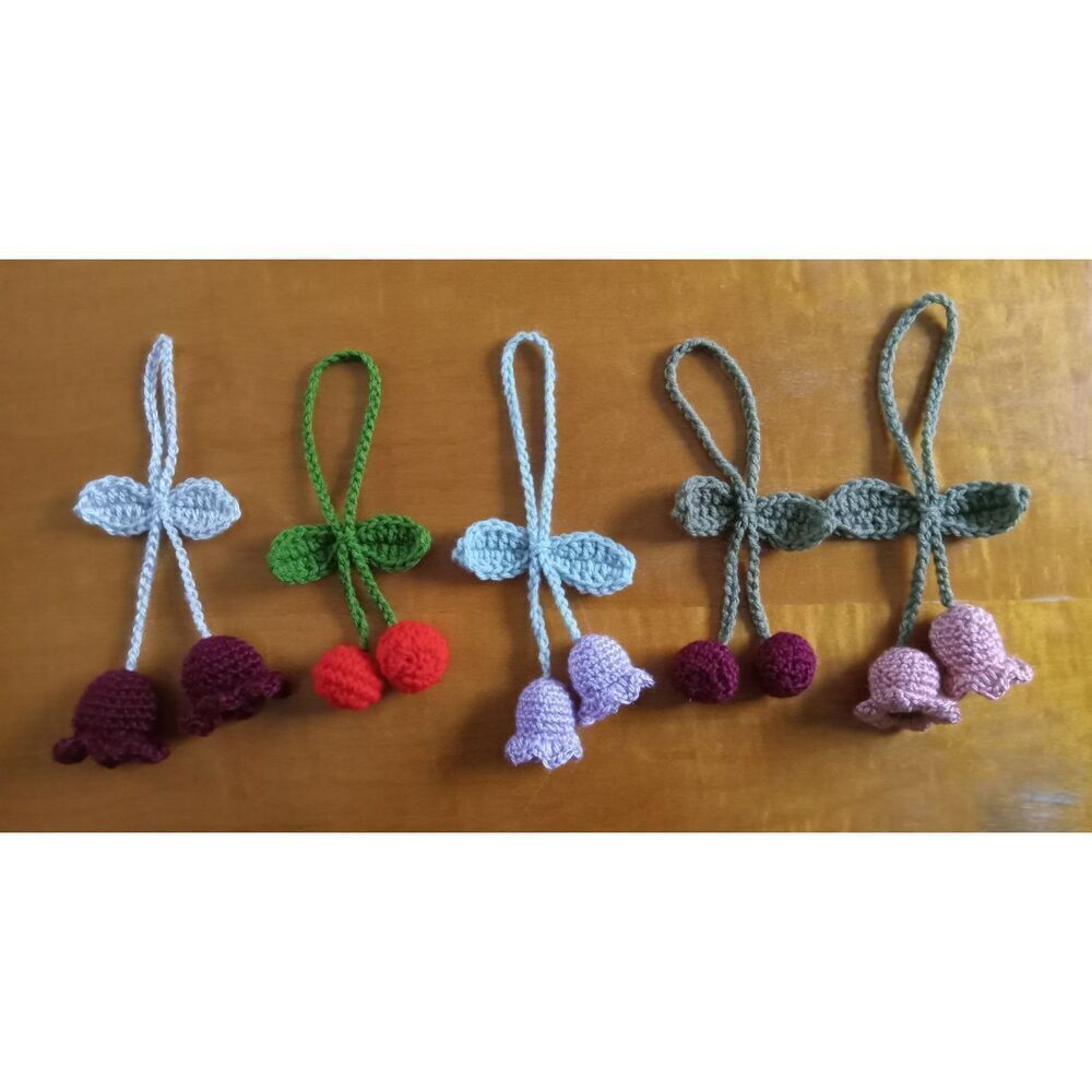 Crochet Car Hanging Decoration Adjustable Leaf Lily of the Valley or Cherries